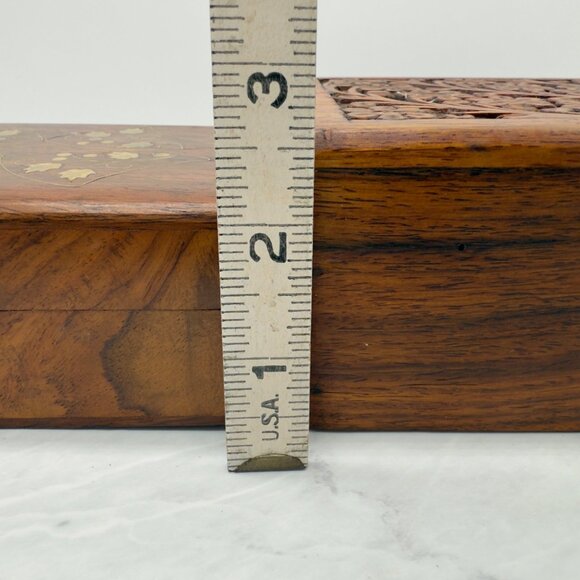 Vintage Handcrafted Wooden Boxes Set Trinkets Floral Leaf Designs Boho Decor - Picture 7 of 7